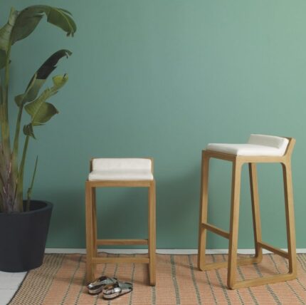 Buy Solid Teak Bar Stool With Leather Upholstered Seat Online | TeakLab 1