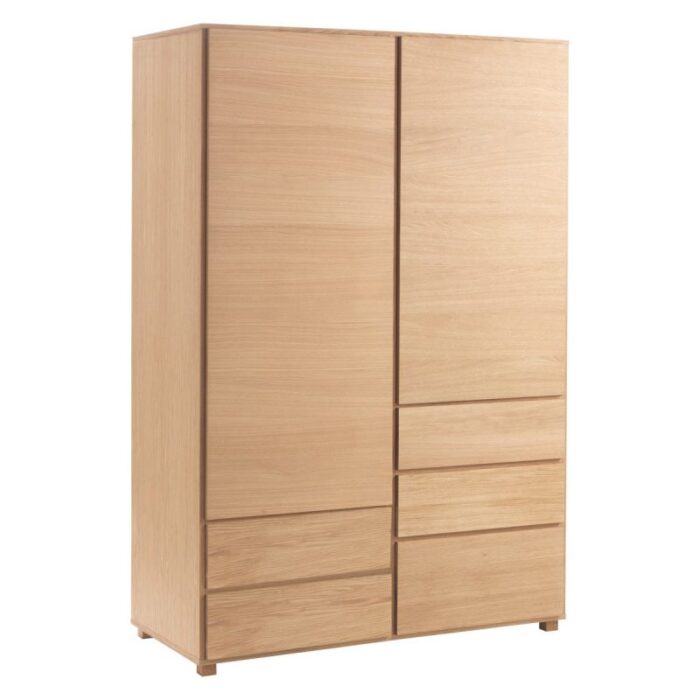 Buy Oiled Teak 2 Door Wardrobe With 5 Storage Drawers Online | TeakLab 7