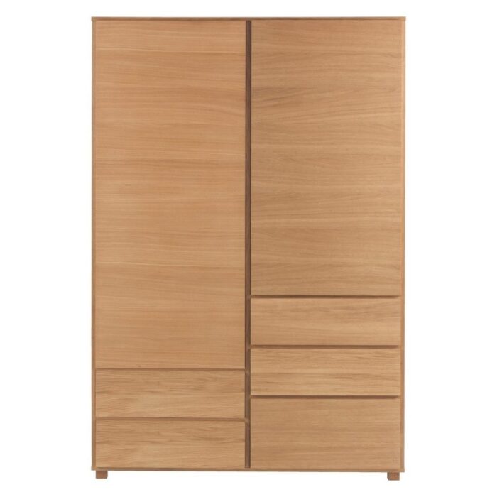 Buy Oiled Teak 2 Door Wardrobe With 5 Storage Drawers Online | TeakLab 2