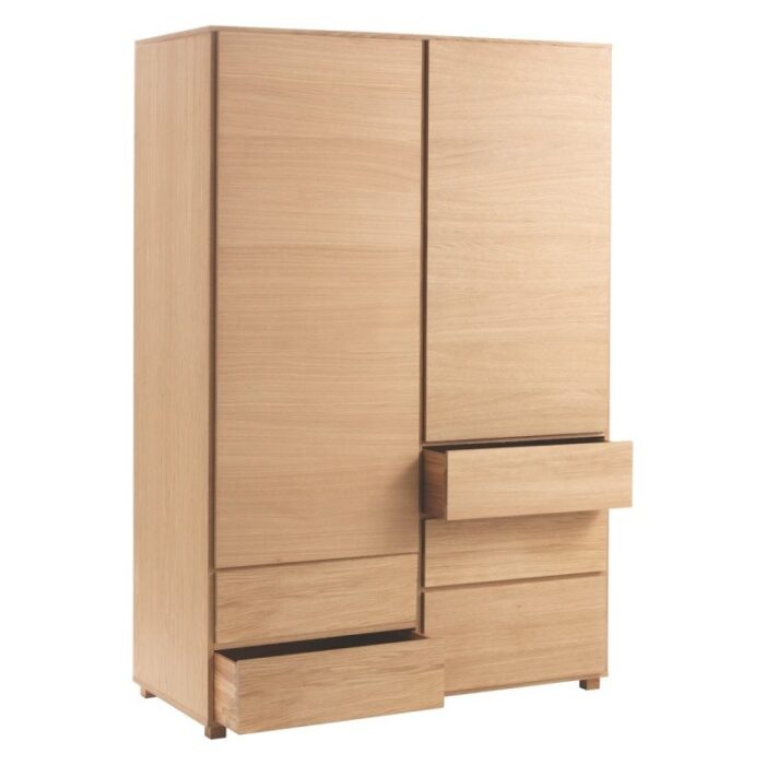 Buy Oiled Teak 2 Door Wardrobe With 5 Storage Drawers Online | TeakLab 4