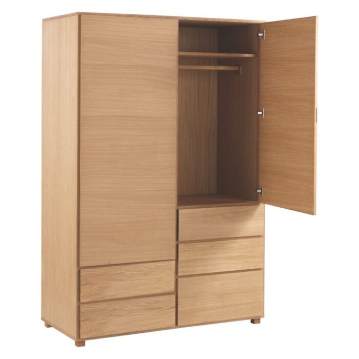 Buy Oiled Teak 2 Door Wardrobe With 5 Storage Drawers Online | TeakLab 5