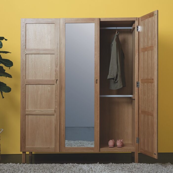 Buy Teak 3 Door Wardrobe With Full Length Mirror Online | TeakLab