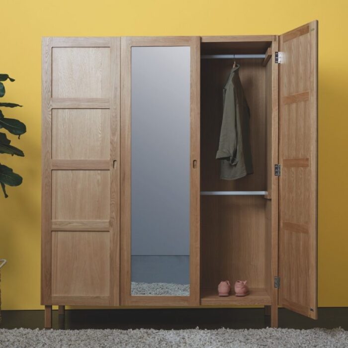 Buy Teak 3 Door Wardrobe With Full Length Mirror Online | TeakLab 1