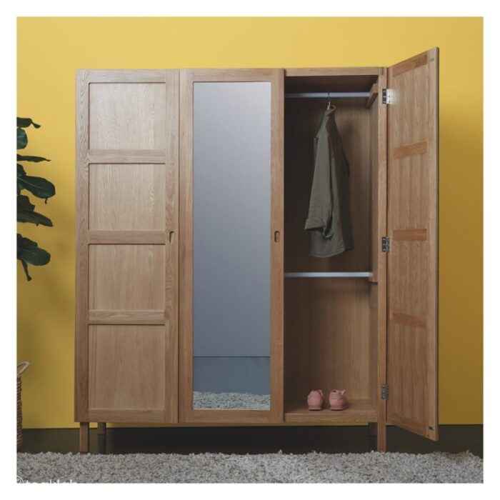 Buy Teak 3 Door Wardrobe With Full Length Mirror Online | TeakLab 2