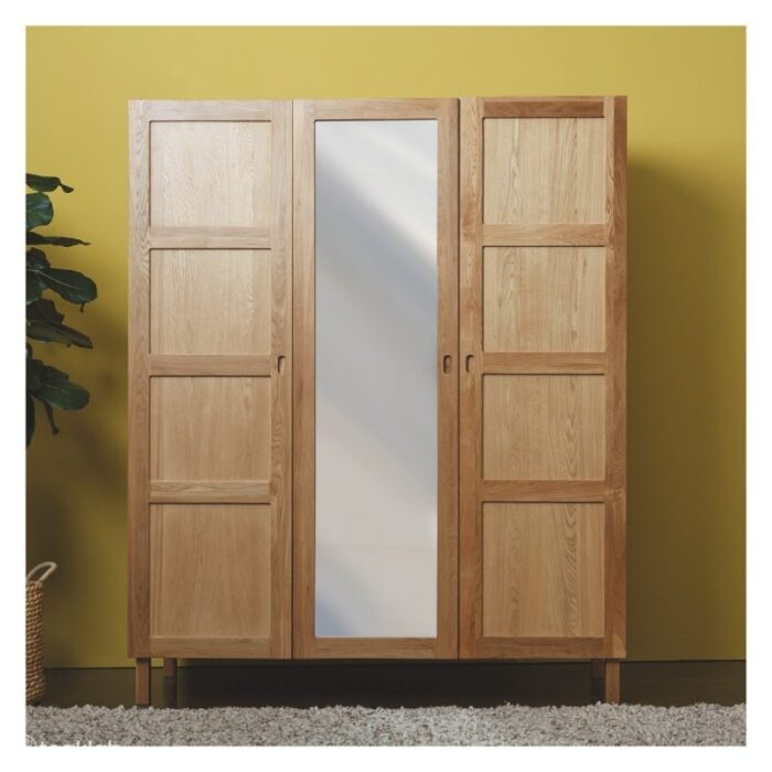 Buy Teak 3 Door Wardrobe With Full Length Mirror Online | TeakLab 3