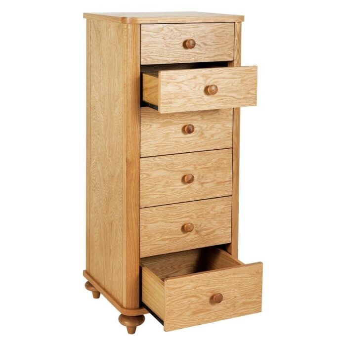 Buy Teak 6 Drawer Tall Chest With Turned Feet Online | TeakLab 2