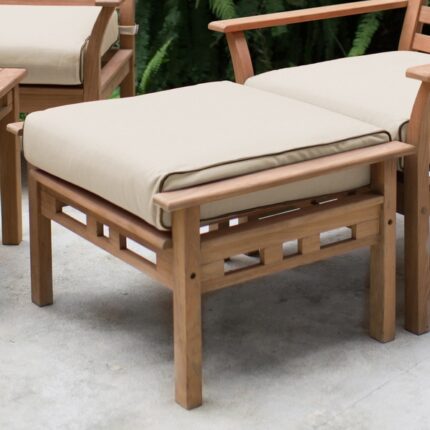 Buy Teak Ottoman with Taupe Cushion Online | TeakLab