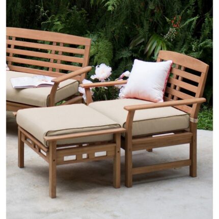 Buy Teak Ottoman with Taupe Cushion Online | TeakLab 1