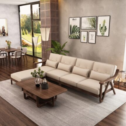 Buy Teak Wood Sectional Sofa Set (4 Seats+1 Ottoman) Online | TeakLab 1