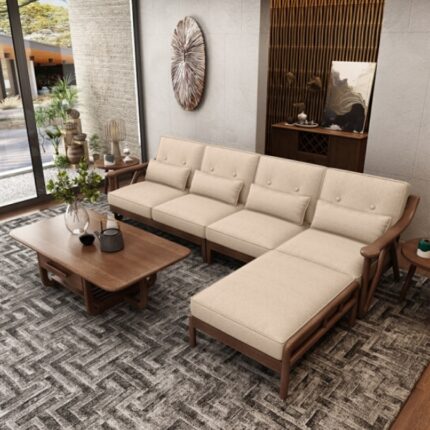 Buy Teak Wood Sectional Sofa Set (4 Seats+1 Ottoman) Online | TeakLab