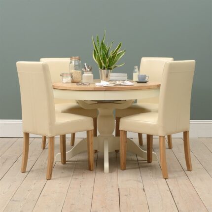 Buy Round Dining Table with 4 Leather Chairs Online | TeakLab