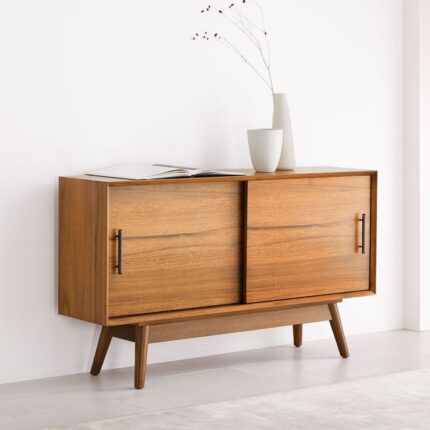 Buy Teak Wood Mid-Century Narrow Media Console Online | TeakLab 1