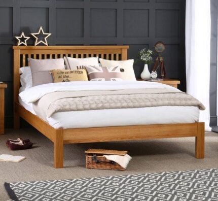 Buy Solid Teak Slatted Double Size Bed Online | TeakLab