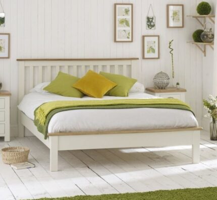 Buy Teaklab Cream Painted Double Bed Online | TeakLab