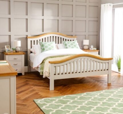 Buy Solid Teak Grey Painted Double Bed Online | TeakLab 1