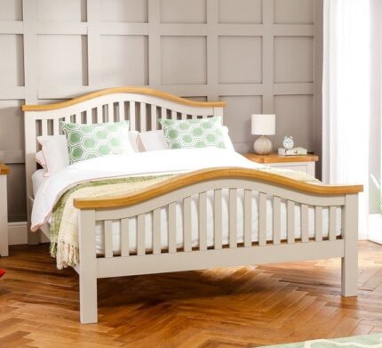 Buy Solid Teak Grey Painted Double Bed Online | TeakLab