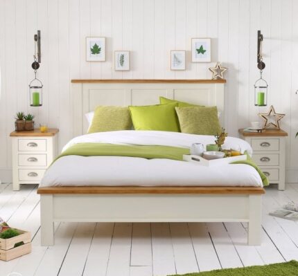 Buy Teaklab Cream Painted Chunky Double Bed Online | TeakLab 1