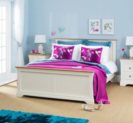 Buy Teaklab Cream Painted Teak Wood Double Bed Online | TeakLab 1