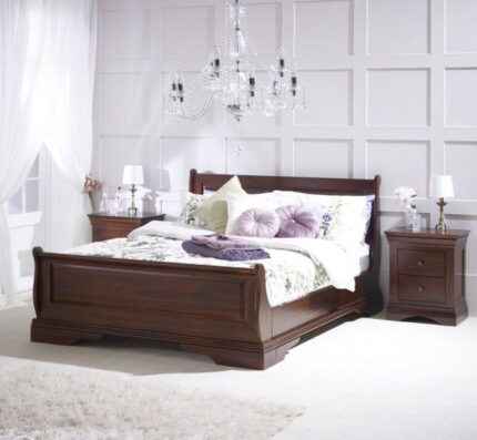 Buy Solid Teak Wood Double Stained Sleigh Bed Online | TeakLab 1