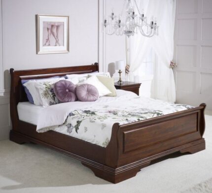 Buy Solid Teak Wood Double Stained Sleigh Bed Online | TeakLab