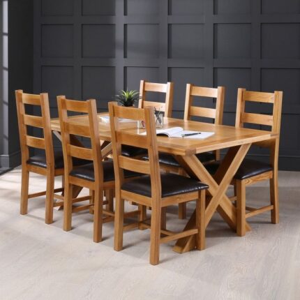 Buy Solid Teak X Frame Dining Table + 6 Ladder Back Chairs Online | TeakLab 1