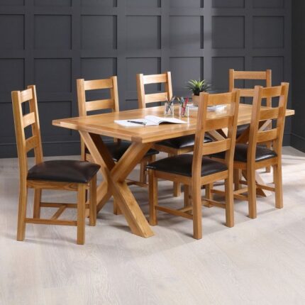 Buy Solid Teak X Frame Dining Table + 6 Ladder Back Chairs Online | TeakLab