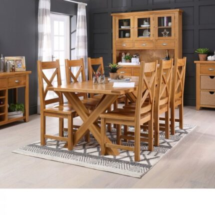 Buy Solid Teak X Frame Dining Table + 6 Cross Back Chairs Online | TeakLab 1