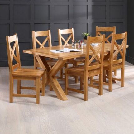 Buy Solid Teak X Frame Dining Table + 6 Cross Back Chairs Online | TeakLab