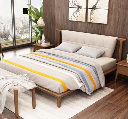 Buy Teak Wood Minimal Upholstered Bed Online | TeakLab