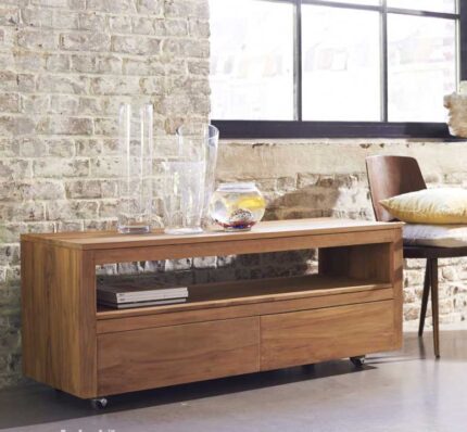 Buy Solid teak TV unit with Wheels Online | TeakLab 1