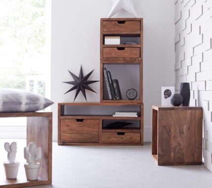 Buy Cube Design Small Teak TV Stand Online | TeakLab 1