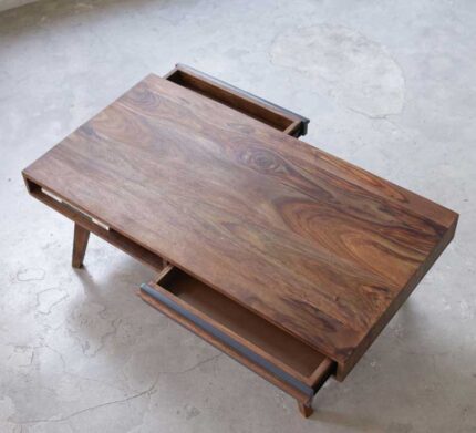 Buy Coffee Table with 2 Drawers and 2 open Shelves Online | TeakLab 1