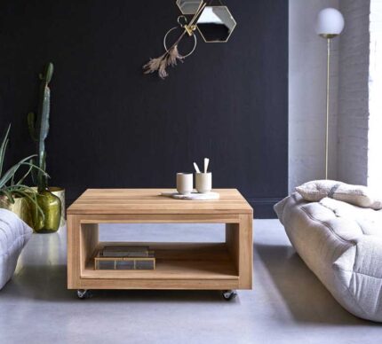 Buy Square Teak Coffee Table 4 Wheel Online | TeakLab 1