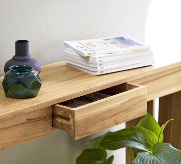 Buy Natural Solid Teak Console Table with 1 Drawer Online | TeakLab 2