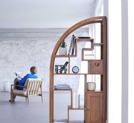 Buy Hand-Carved, Rounded Lines Teak Bookcase Divider Online | TeakLab