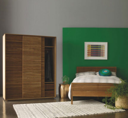 Buy Teak Sliding 3 Door Wardrobe With Shelves Online | TeakLab 1