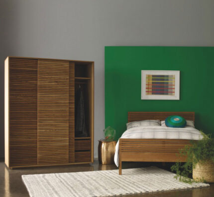 Buy Teak Sliding 3 Door Wardrobe With Shelves Online | TeakLab