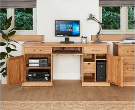 Buy Teak Large Hidden Office Twin Pedestal Desk Online | TeakLab 1