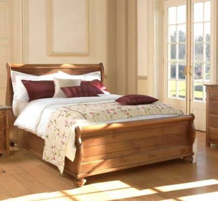 Buy Supreme Teak Wood Lined Sleigh Bed Online | TeakLab