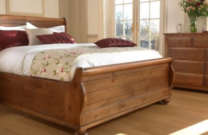 Buy Supreme Teak Wood Lined Sleigh Bed Online | TeakLab 1