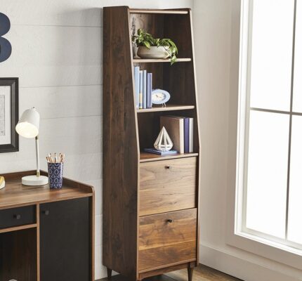 Buy 3 Shelf Narrow Bookcase with 2 Drawers, Vintage Walnut Finish Online | TeakLab