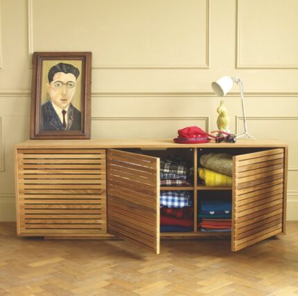 Buy Oiled Teak 3 Door Sideboard With Slatted Doors Online | TeakLab