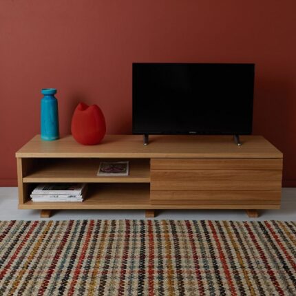 Buy Teak TV Stand With One Storage Drawer Online | TeakLab 1