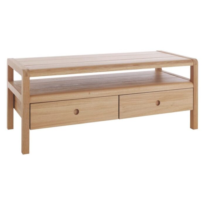 Buy Teak TV Stand With Two Storage Drawers Online | TeakLab 5