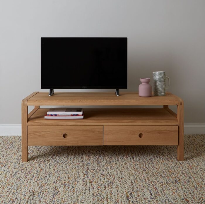 Buy Teak TV Stand With Two Storage Drawers Online | TeakLab