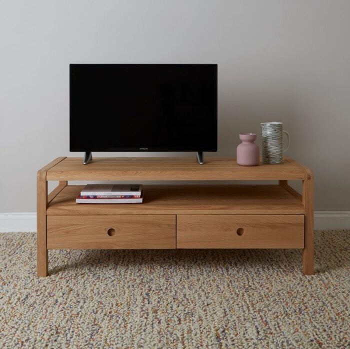 Buy Teak TV Stand With Two Storage Drawers Online | TeakLab 1